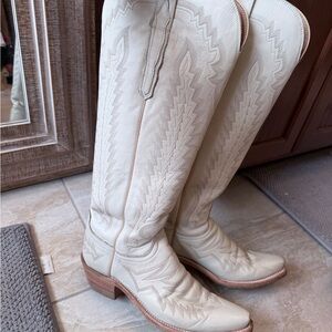 Lucchese Priscilla Cream Snip Toe Western Cowboy Boots